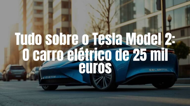 Tesla Model 2 electric car, sleek design, futuristic, parked on city street, modern and affordable, blue color, sunny day, realistic.