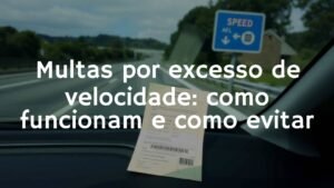Speeding ticket on a car windshield, Portuguese highway, traffic sign with speed limit, realistic.
