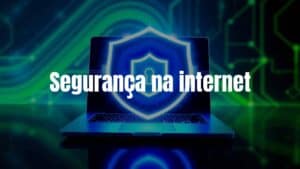 Digital security concept, shield protecting a laptop, blue and green cyber hues, modern and clean.