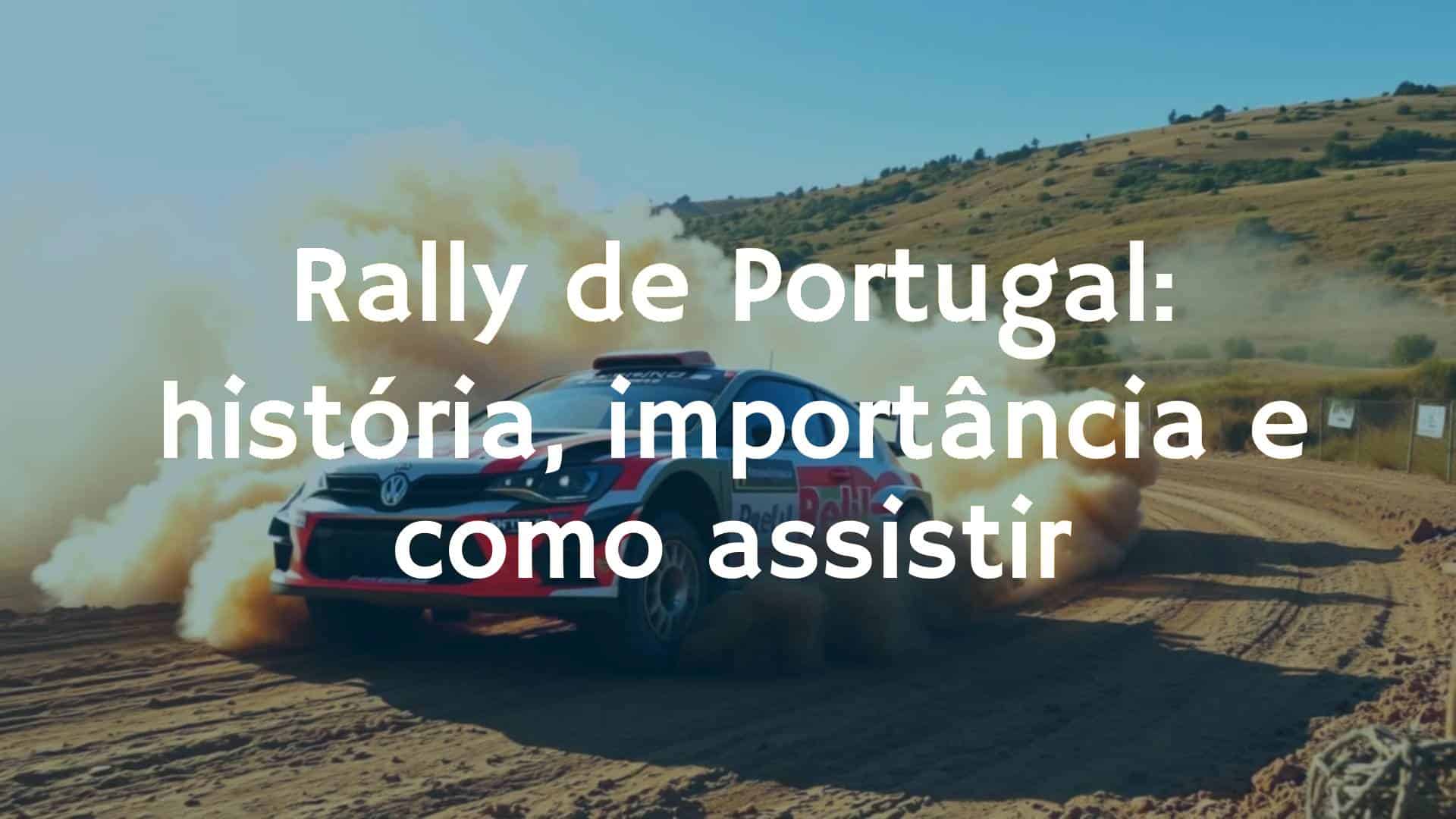 Rally car speeding on dirt track, dust clouds, Portugal landscape, intense race atmosphere, realistic.